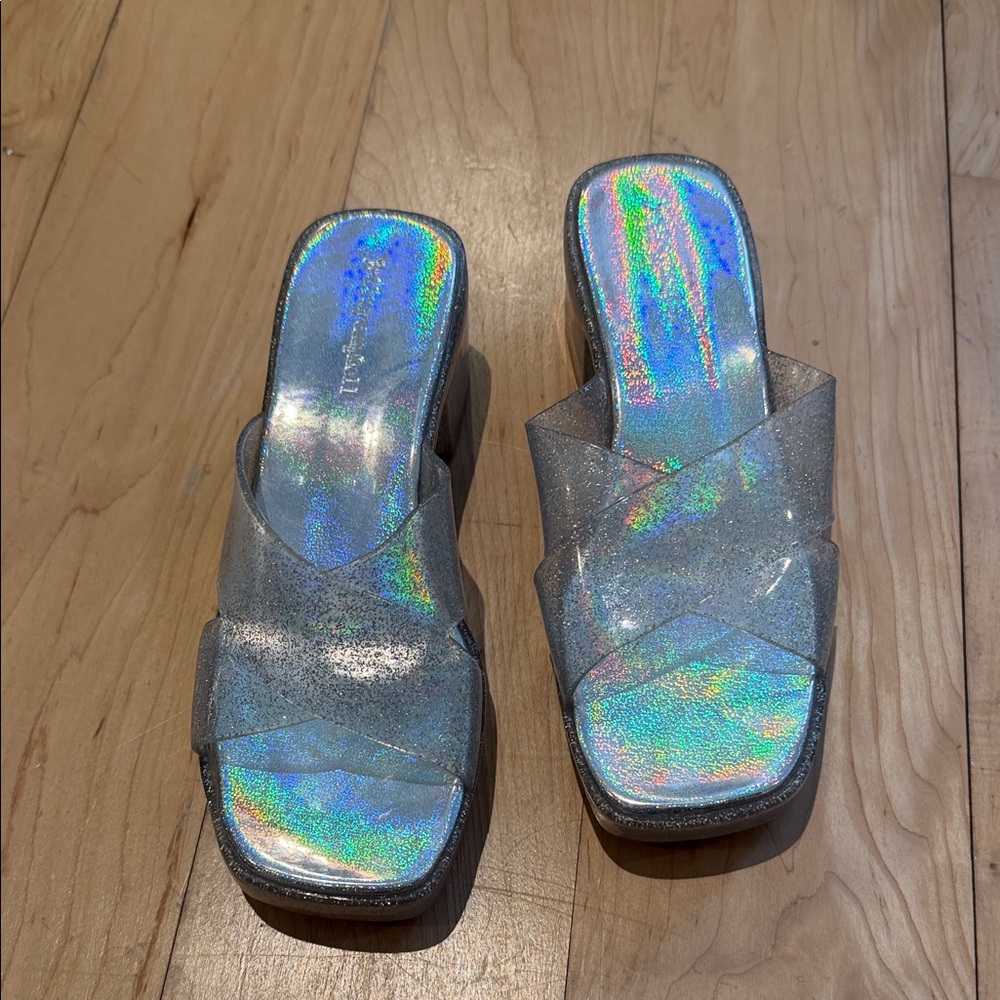 Jeffrey Campbell Iridescent Silver Mules